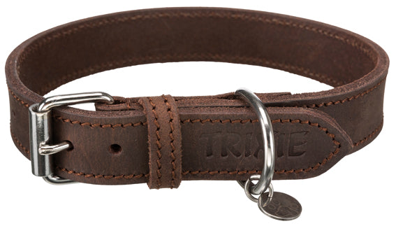 Rustic råläder, halsband,M-L: 42-48 cm/25 mm, mörkbrun